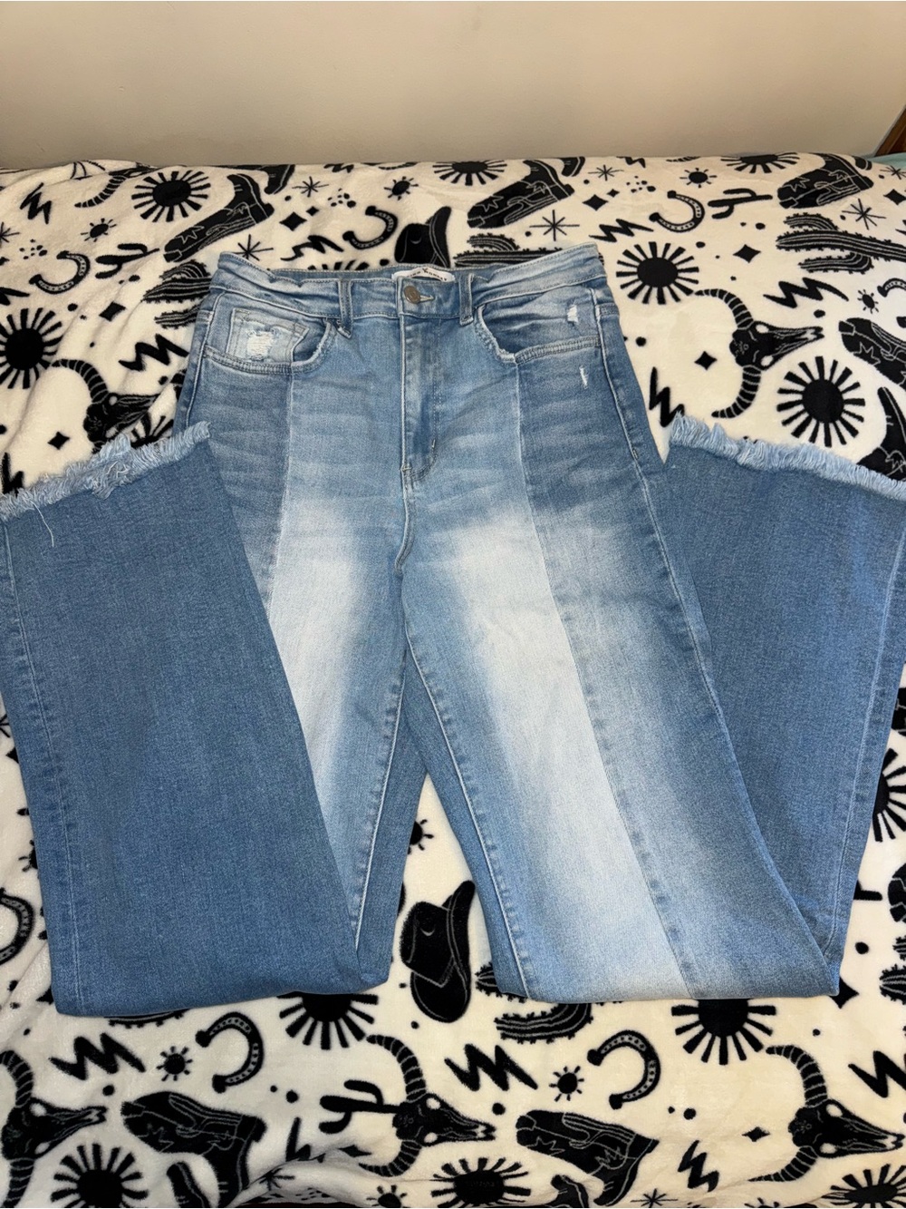 Flying Monkey Two-Tone Light Blue Flare Jeans